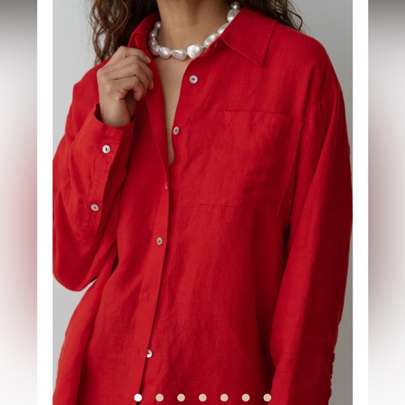 DONNI. Tops - DONNI. LINEN RELAXED SHIRT TOMATO